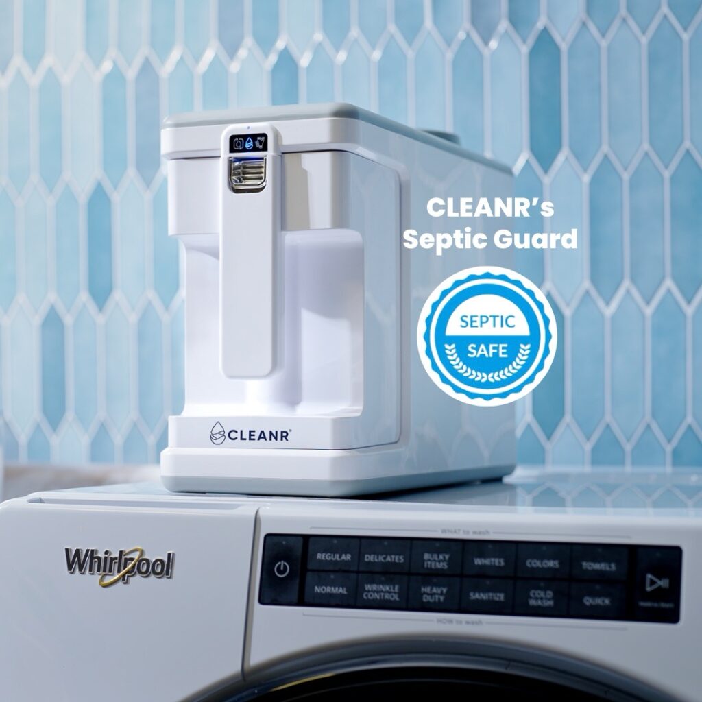 CLEANR's Septic Guard Filter on top of a washing machine